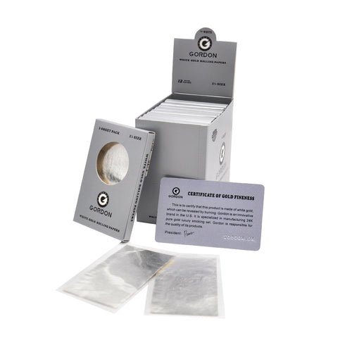 GORDON 24K White Gold Rolling Papers, 1 1/4 Size Organic Rolling Paper, 2 PCS / Pack 12 Packs / Box